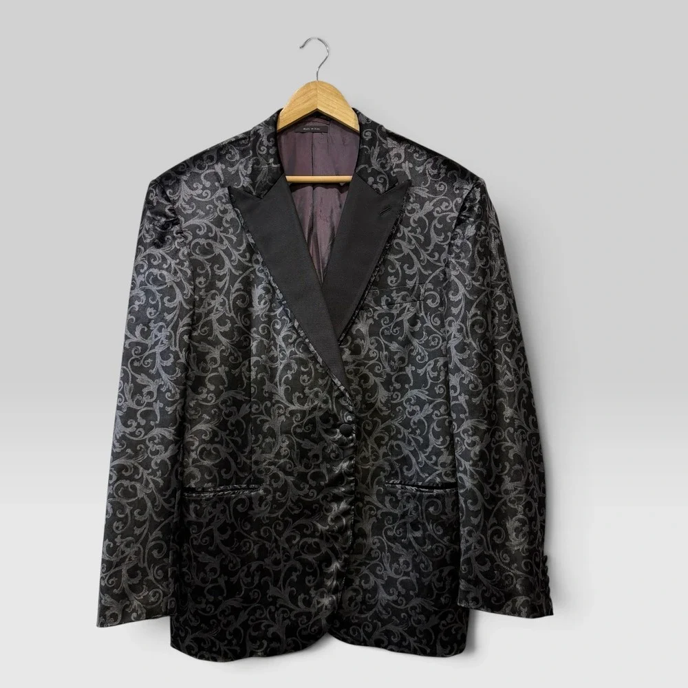 Rare Brioni Ernani Velvet Mens 46R Black Silver  Tuxedo Jacket Peak Lapel Italy